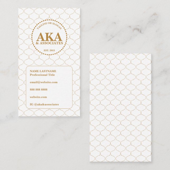 Elegant Gold Trellis Business 3 Letter Monogram Business Card (Front/Back)