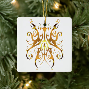 Elegant Gold Tribal Mask Abstract Design Ceramic Ornament