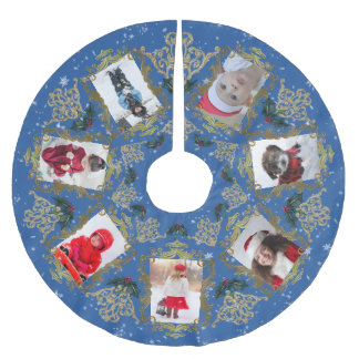 Elegant Gold Trim Family Christmas Photo Collage Brushed Polyester Tree Skirt