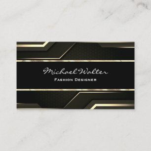 Elegant Gold Trim   Sleek Black Business Card