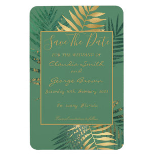 Elegant Gold Tropical Leaves Save The Date Magnet