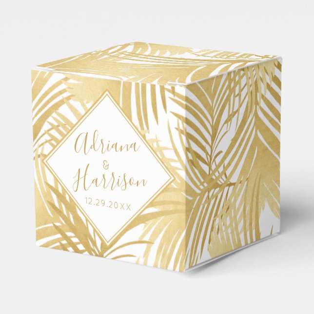 Elegant Gold Tropical Palm Leaves Favour Box (Front Side)