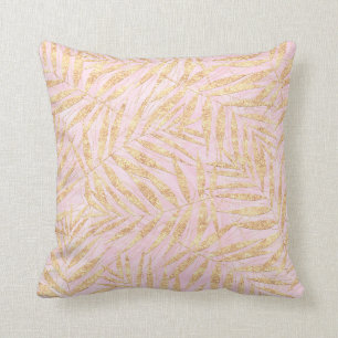 Elegant Gold Tropical Palm Leaves Pink Design Cushion
