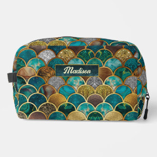 Elegant gold turquoise green girly mermaid scales dopp kit