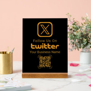 Elegant Gold Twitter Business QR Acrylic Sign
