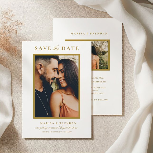 Elegant Gold Two Sided Photo Wedding Save The Date (Creator Uploaded)