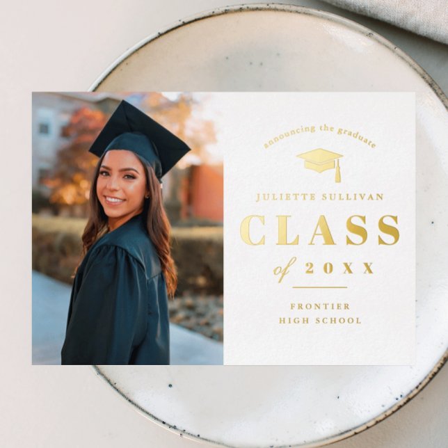 Elegant Gold Type Photo Graduation  (Elegant Gold Foil Photo Graduation Announcement Invitations.)