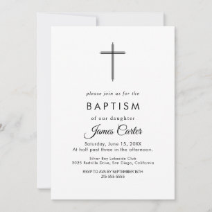 Elegant Gold Typography Cross Baptism Invitation