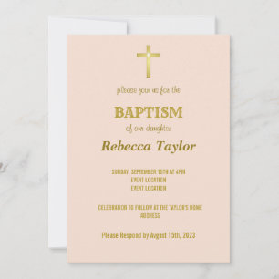 Elegant Gold Typography Cross Baptism on Vanilla  Invitation