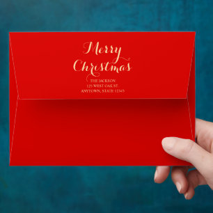 Elegant Gold Typography Family Christmas Red  Envelope