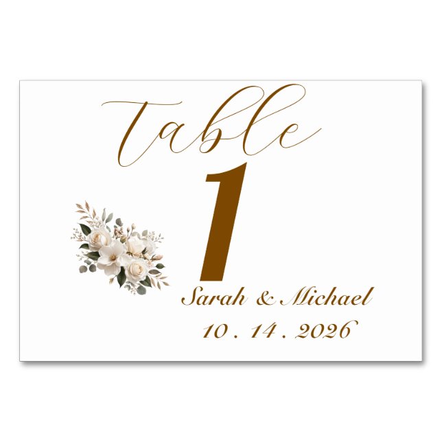 Elegant Gold Typography Minimalist Wedding Table N Number (Front)