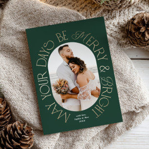 Elegant Gold Typography Oval Frame Christmas Photo Holiday Card