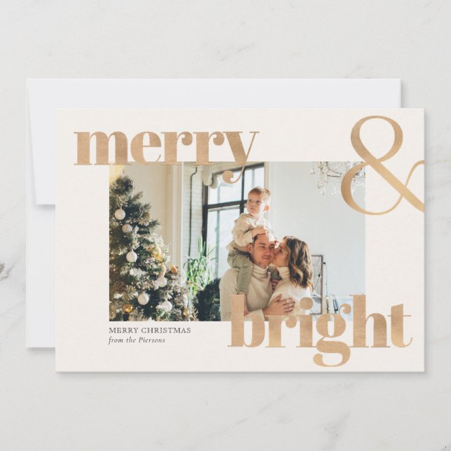 Elegant Gold Typography Photo Merry Christmas  Card (Front)