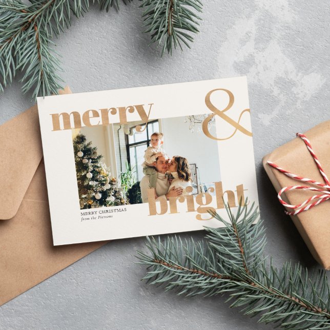 Elegant Gold Typography Photo Merry Christmas  Postcard (Creator Uploaded)