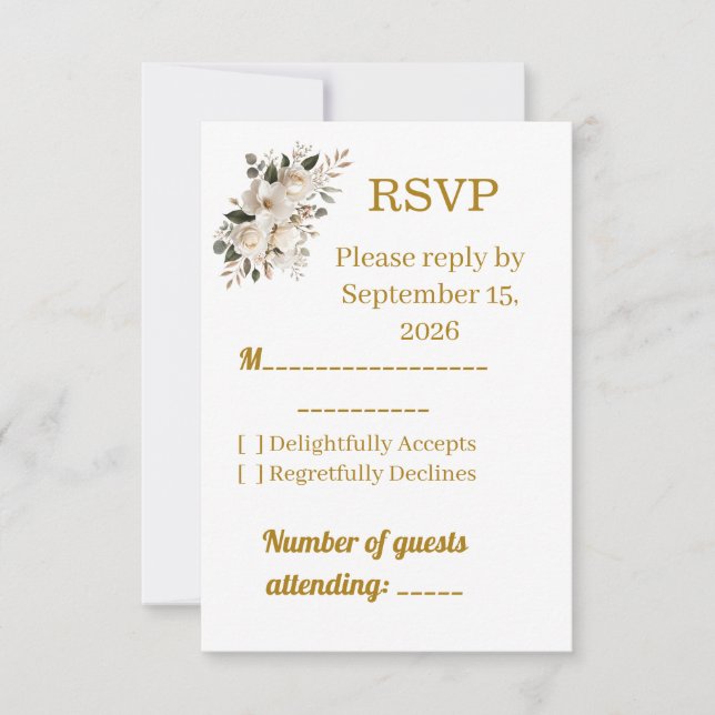 Elegant Gold Typography Wedding RSVP Response Card (Front)