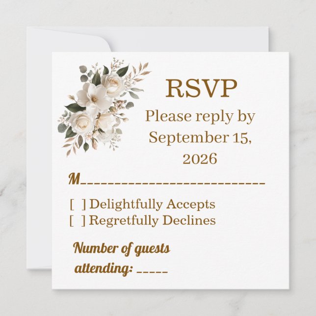 Elegant Gold Typography Wedding RSVP Response Card (Front)