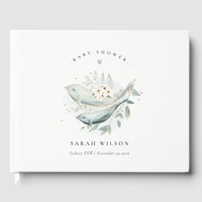 Elegant Gold Underwater Floral Fish Baby Shower Guest Book (Front)