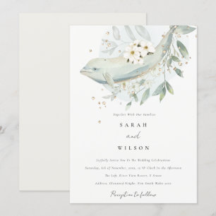 Elegant Gold Underwater Floral Fish Wedding Invite