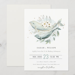 Elegant Gold Underwater Floral Fish Wedding Invite