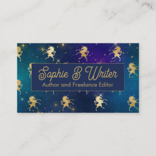 Elegant Gold Unicorn Starry Sky Fantasy Writers Business Card