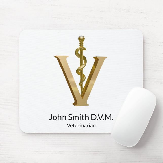 Elegant Gold V Veterinary Medicine Vet Asclepius Mouse Mat (With Mouse)
