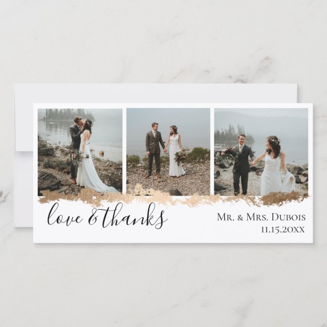 Elegant Gold Vein Wedding Photo Thank You (Front)
