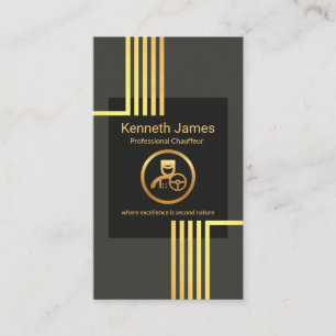 Elegant Gold Vertical Lines Chauffeur Driver Business Card