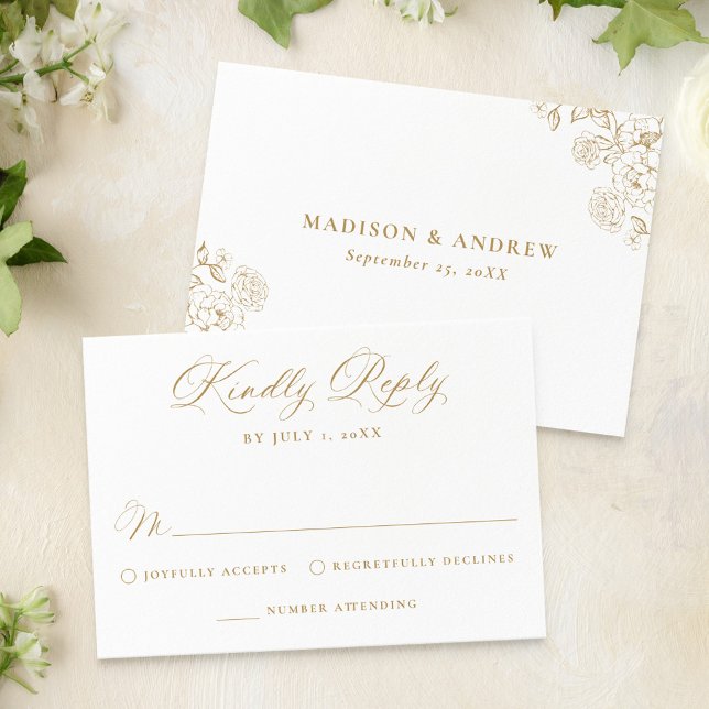Elegant Gold Victorian Floral Wedding RSVP Card (Creator Uploaded)