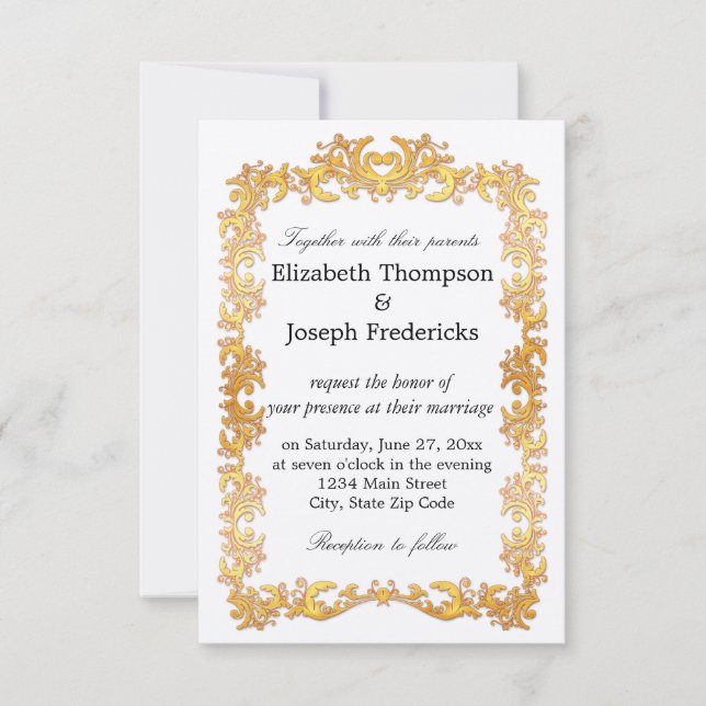 Elegant Gold Vine Border Wedding Invitation (Front)
