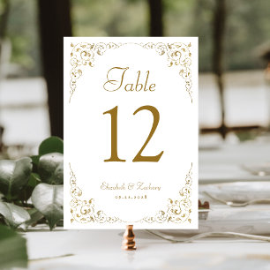 Elegant Gold Vintage Botanical Wedding Table Number
