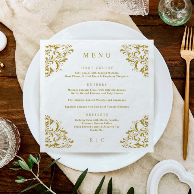 Elegant Gold Vintage Classic Wedding Menu Napkin (Creator Uploaded)