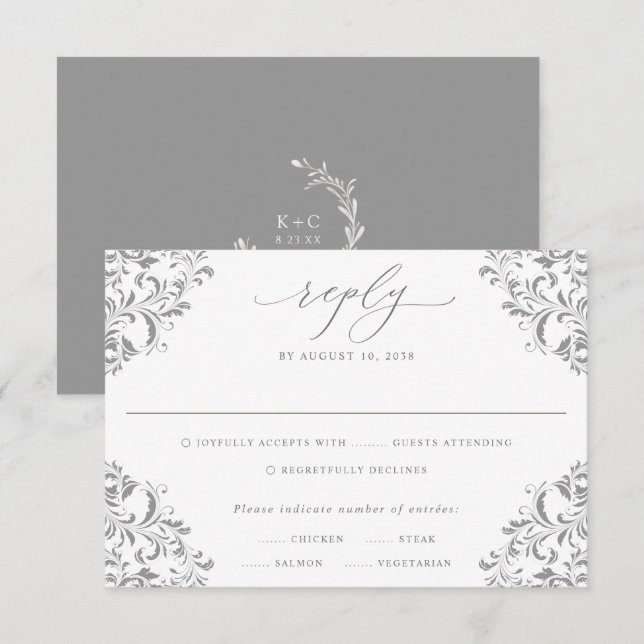 Elegant Gold Vintage Classic Wedding RSVP Card (Front/Back)
