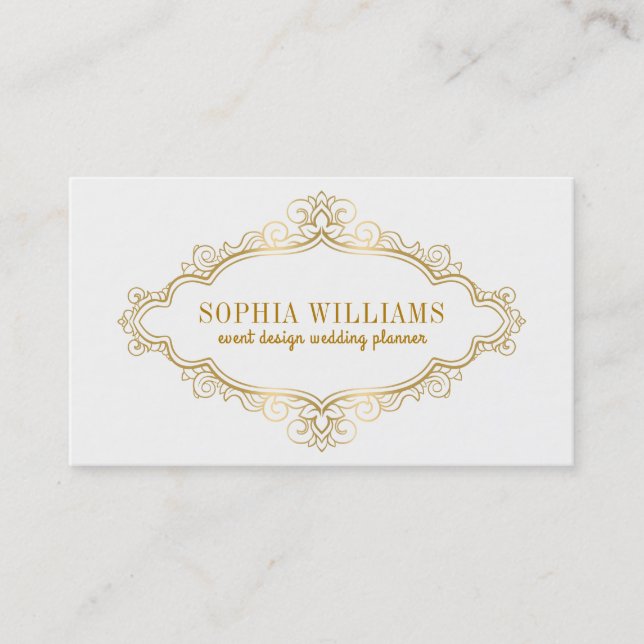 Elegant Gold Vintage Floral Frame Business Card (Front)