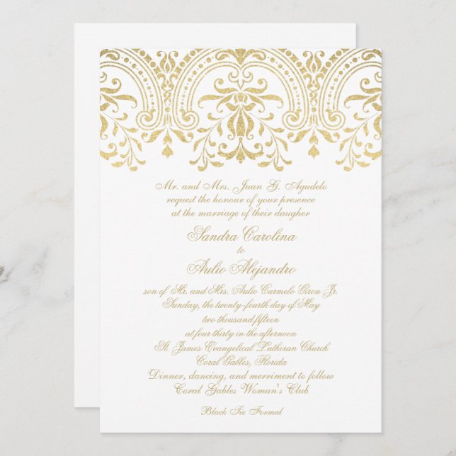 Elegant Gold Vintage Glamour Calligraphy Wedding Invitation (Front/Back)