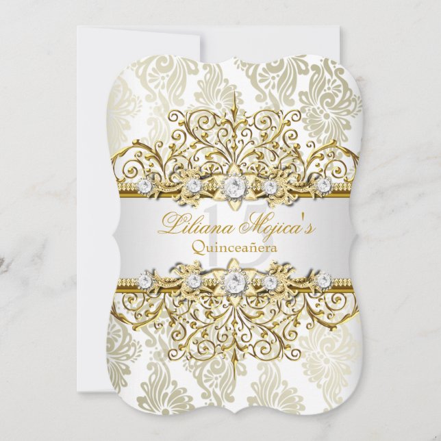 Elegant Gold Vintage Glamour Quinceanera 2 Invitation (Front)