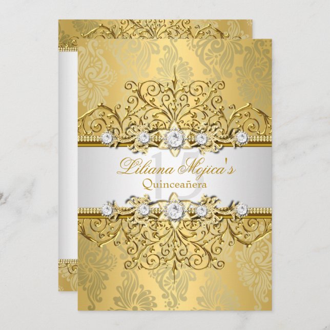 Elegant Gold Vintage Glamour Quinceanera Invitation (Front/Back)