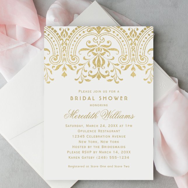 Elegant Gold Vintage Glamour Wedding Bridal Shower Invitation (Creator Uploaded)