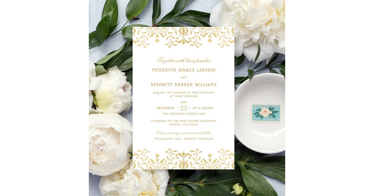 Elegant Gold Vintage Glamour Wedding Invitation | Zazzle
