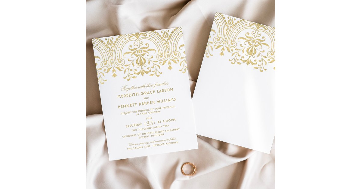 Elegant Gold Vintage Glamour Wedding Invitation | Zazzle