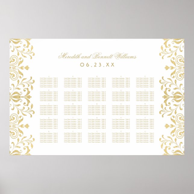 Elegant Gold Vintage Glamour Wedding Seating Poster (Front)