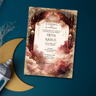 Elegant Gold Vintage Maroon Indian Wedding Invitation