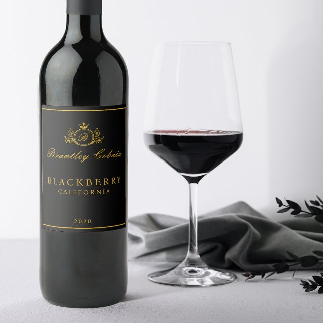 Elegant Gold Vintage Monogram Wine Black Label (Creator Uploaded)