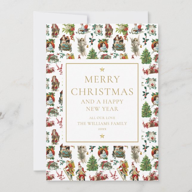 Elegant Gold Vintage Retro Christmas Holiday Card (Front)