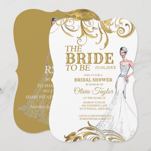 Elegant Gold Vintage Swirls Wedding Bridal Shower Invitation (Front/Back)