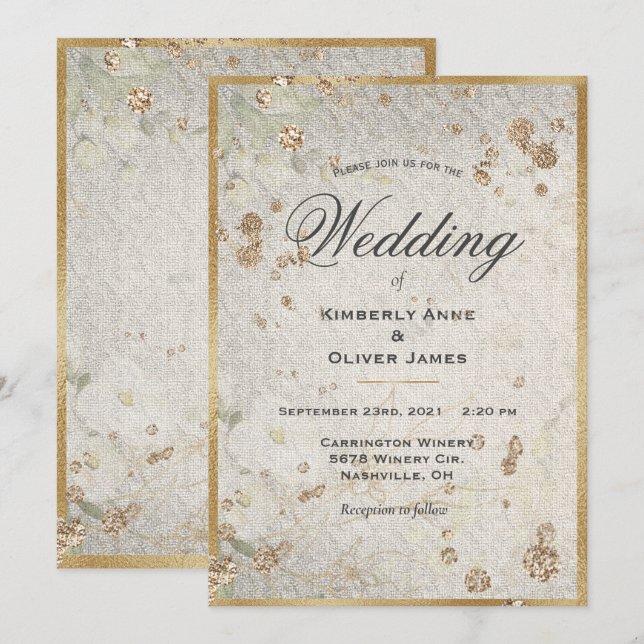 Elegant Gold Vintage Wedding Invitation (Front/Back)