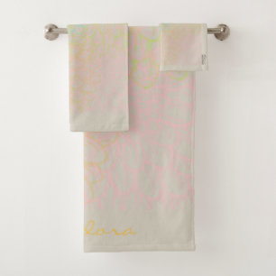 Elegant Gold Violet Abstract Floral Bath Towel Set