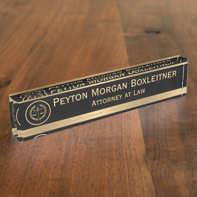 Elegant Gold w Black and Scales of Justice Lawyer Nameplate (Side)