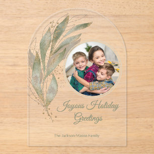 Elegant Gold Watercolor Botanical Photo Holiday  Acrylic Invitations