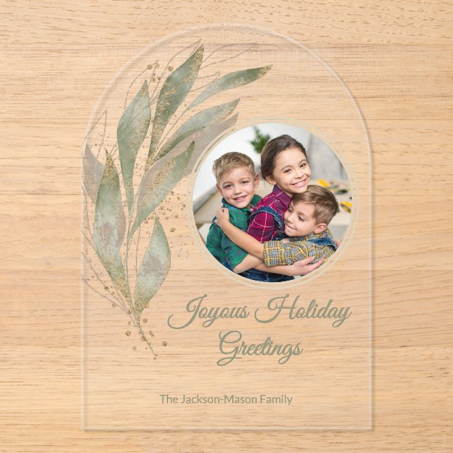 Elegant Gold Watercolor Botanical Photo Holiday  Acrylic Invitations (Front)