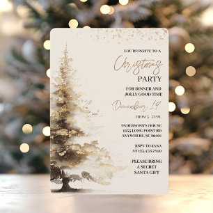 Elegant Gold Watercolor Christmas Party Invitation